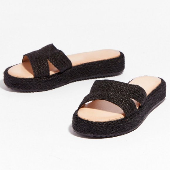Nasty Gal Shoes - Walk With You Woven Platform Sandals - Black - Strappy Summer - Size 8